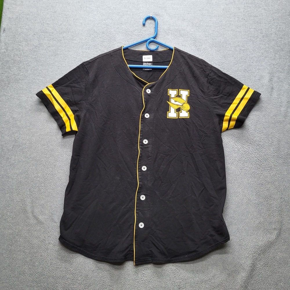Harry Potter Men Button‎ Up Shirt 2XL Black Quidditch Hogwarts Crest Baseball
